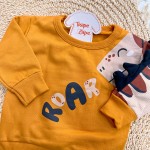 Inverno 2025 - Conjunto Dino Fofo Roar Casaco e Calça em Moletom - Laranja 
