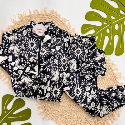 Inverno 2025 - Conjunto Céu e Flores Jaqueta e Calça - Preto e Branco