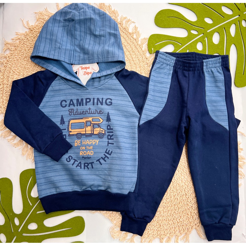 Inverno 2025 - Conjunto Camping Adventure Casaco com Capuz e Calça de Moletom - Marinho