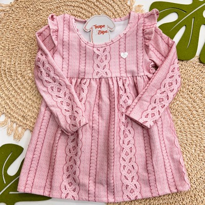 Inverno 2025 - Vestido com Babadinhos de Malha - Rosa 
