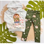 Inverno 2025 - Conj. Casaco em Pelinho Porco Espinho e Legging - Off White e Verde