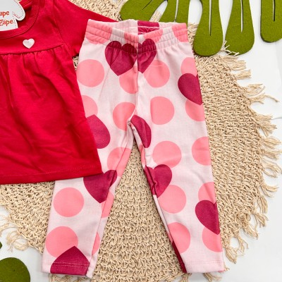 Inverno 2025 - Conjunto Corações Blusa de Malha e Calça Legging - Vermelho