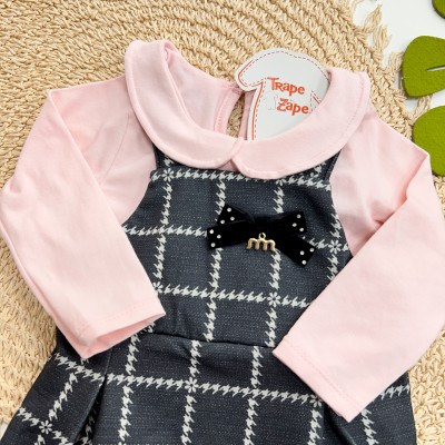 Inverno 2025 - Conjunto Body com Gola e Salopete de Malha - Rosa e Preto 