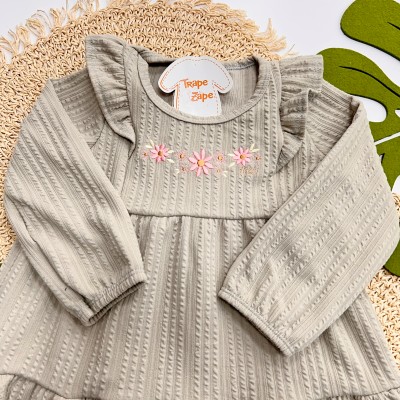 Inverno 2025 - Vestido Manga Longa Floral Bordado - Verde