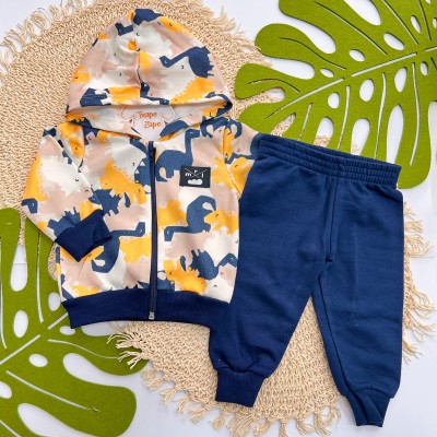 Inverno 2025 - Conj. Jaqueta Dinossauros e Calça em Moletom - Amarelo e Marinho