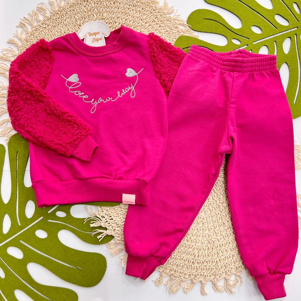 Inverno 2025 - Conj. Blusão Love Your e Calça em Moletom - Pink