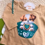 Inverno 2025 - Conj. Blusa Cachorrinho e Legging Corações - Caramelo e Verde