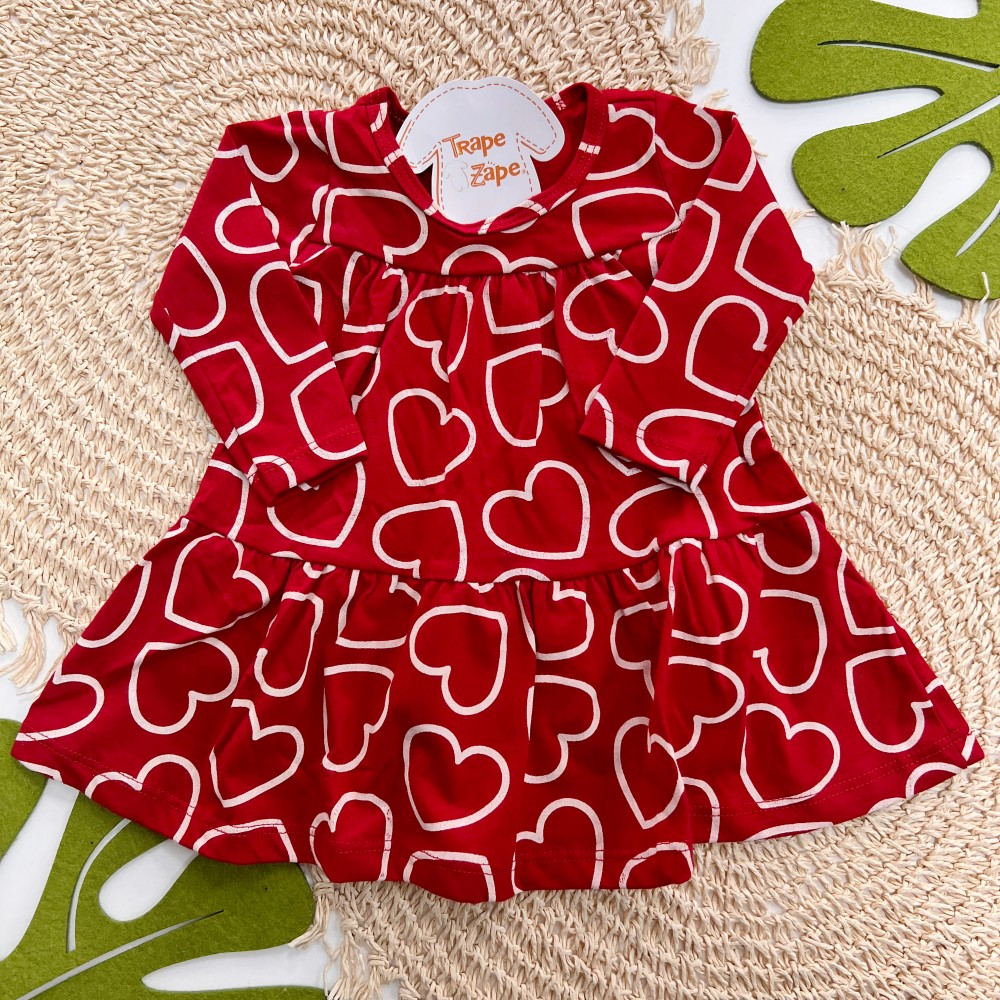   Inv 2025 - Vestido Manga Longa Corações - Vermelho 