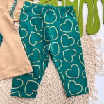 Inverno 2025 - Conj. Blusa Cachorrinho e Legging Corações - Caramelo e Verde