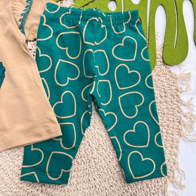 Inverno 2025 - Conj. Blusa Cachorrinho e Legging Corações - Caramelo e Verde