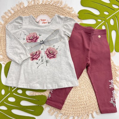 Inverno 2025 - Conj. Blusa Libélula e Calça Legging Mescla e Uva