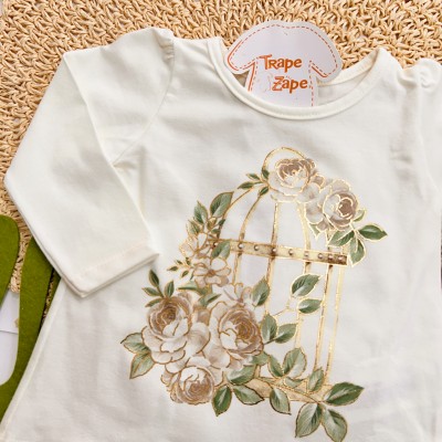 Inverno 2025 - Conj. Blusa Gaiola e Calça Legging Floral - Off White e Vermelho
