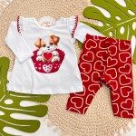  Inverno 2025 - Conj. Blusa Cachorrinho e Legging Corações - Branco e Vermelho