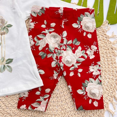 Inverno 2025 - Conj. Blusa Gaiola e Calça Legging Floral - Off White e Vermelho