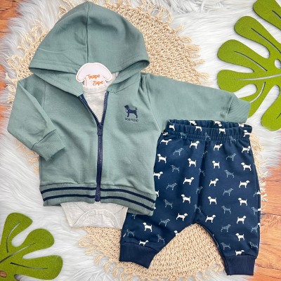 Inverno 2025 - Conj. Jaqueta Dog Friend, Body e Calça em Moletom - Verde