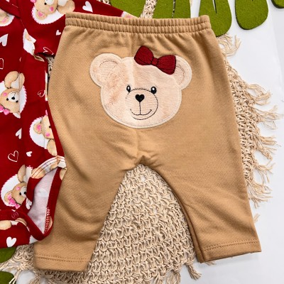 Inverno 2025 - Conj. Body Manga Longa Ursinhas e Calça em Moletom - Vermelho