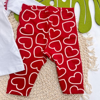  Inverno 2025 - Conj. Blusa Cachorrinho e Legging Corações - Branco e Vermelho