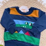 Inverno 2025 - Conj. Casaco e Calça em Moletom Crocodilo - Marinho e Verde