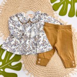 Inverno 2025 - Conj. Batinha com Plantinhas e Legging - Azul e Areia