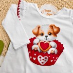  Inverno 2025 - Conj. Blusa Cachorrinho e Legging Corações - Branco e Vermelho