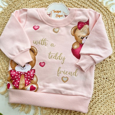 Inverno 2025 - Conj. Casaco "With a Teddy Friend" e Legging Ursas - Rosa