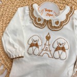 Inverno 2025 - Conj. Body Poodles com Gola em Lese e Calça em Moletom - Off White e Marrom