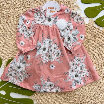 Inverno 2025 - Vestido Manga Longa Floral com Pompom - Rose