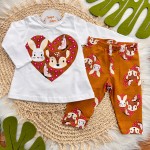 Inverno 2025 - Conj. Blusa Manga Longa e Legging Coelha e Renna - Ferrugem
