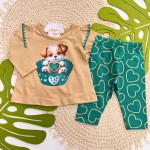Inverno 2025 - Conj. Blusa Cachorrinho e Legging Corações - Caramelo e Verde