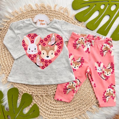 Inverno 2025 - Conj. Blusa Manga Longa e Legging Coelha e Renna - Rosa