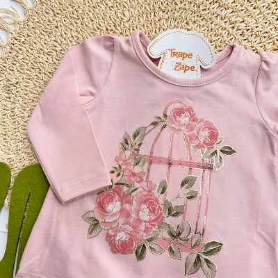 Inverno 2025 - Conj. Blusa Gaiola e Calça Legging Floral - Off White e Rose
