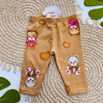Inverno 2025 - Conj. Casaco "With a Teddy Friend" e Legging Ursas - Rosa