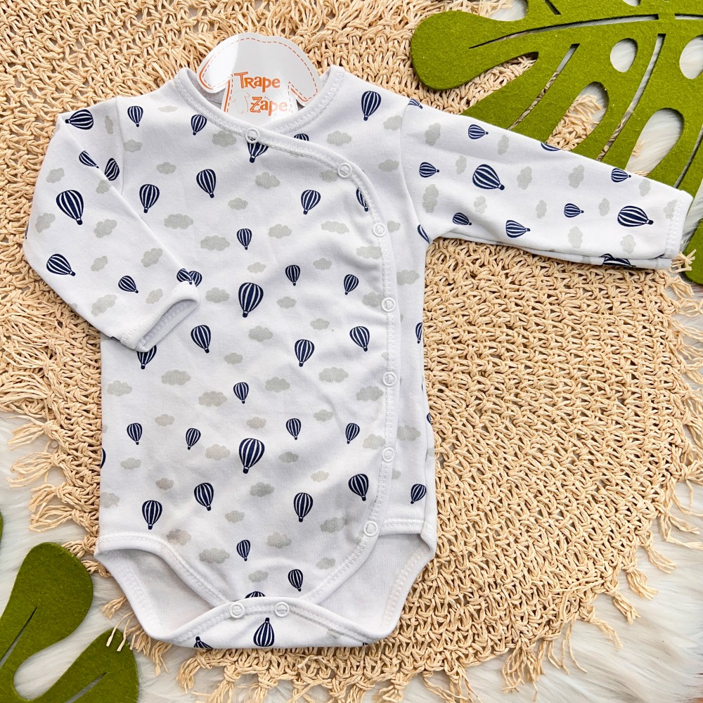 Body Kimono Manga Longa - Balão - Off White e Azul Marinho