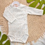 Body Kimono Manga Longa - Cachorrinhos - Off White e Bege
