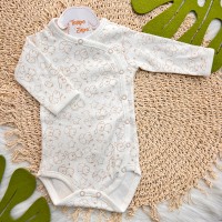 Body Kimono Manga Longa - Cachorrinhos - Off White e Bege