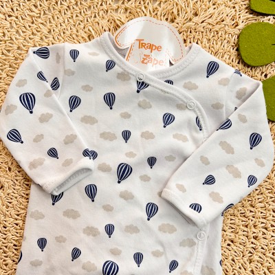Body Kimono Manga Longa - Balão - Off White e Azul Marinho