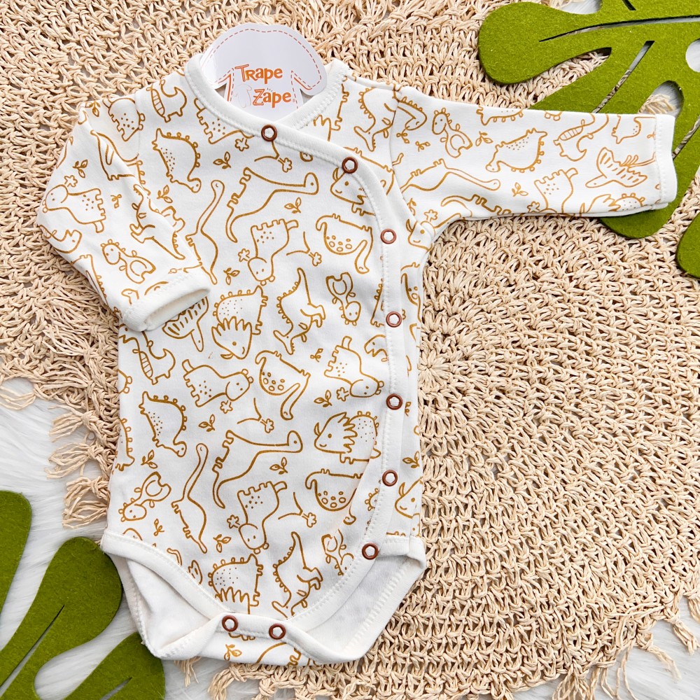 Body Kimono Manga Longa - Dino - Off White e Ferrugem