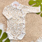 Body Kimono Manga Longa - Dino - Off White e Ferrugem