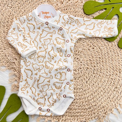 Body Kimono Manga Longa - Dino - Off White e Ferrugem