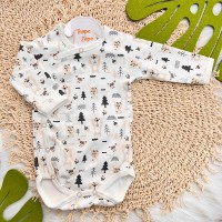 Body Kimono Manga Longa - Ursinho e Coelhinho - Off White e Bege