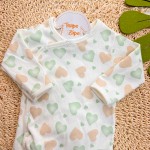 Body Kimono Manga Longa - Corações Grande - Off White e Verde