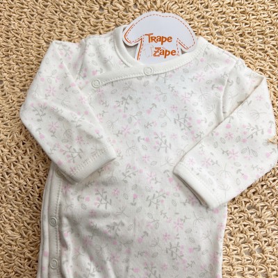 Body Kimono Manga Longa Florido Ramo - Rosa e Cinza