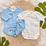 Conjunto de Malha 3 peças - Elefantinho - Azul Bebê e Off White