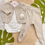 Conjunto de Malha 3 peças - Elefantinho - Bege e Off White