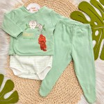 Conjunto de Malha 3 peças - Brinca Comigo - Verde e Off White