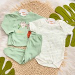 Conjunto de Malha 3 peças - Brinca Comigo - Verde e Off White