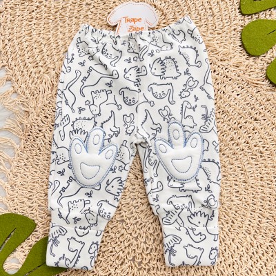 Kit 3 Calças - Mini Dino com Joelheiras - Azul Jeans, Off White e Mostarda