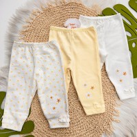 Kit 3 Calças - Trio de Flores - Off White e Amarelo