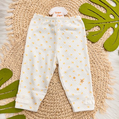 Kit 3 Calças - Trio de Flores - Off White e Amarelo