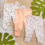 Kit 3 Calças - Confete, Salmão e Raminhos